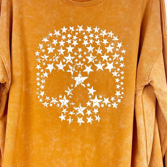 Fantastic Fawn Oversized Skull Star Sweatshirt Burnt Orange Womens Size Small - Picture 11 of 11